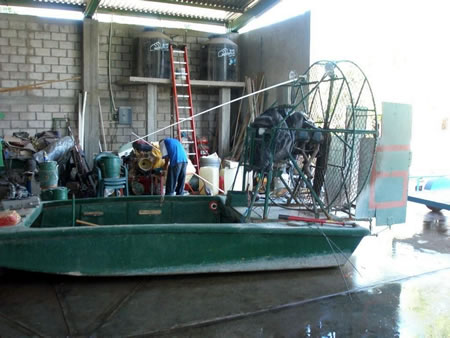 Airboat being converted into duck blind