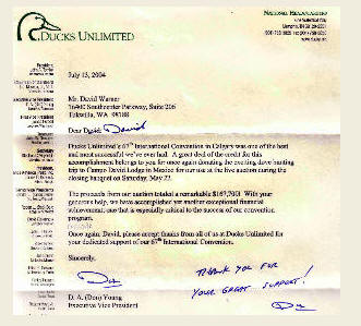 Ducks Unlimited Letter